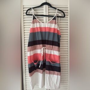 Striped Sleeveless Dress with Drawstring